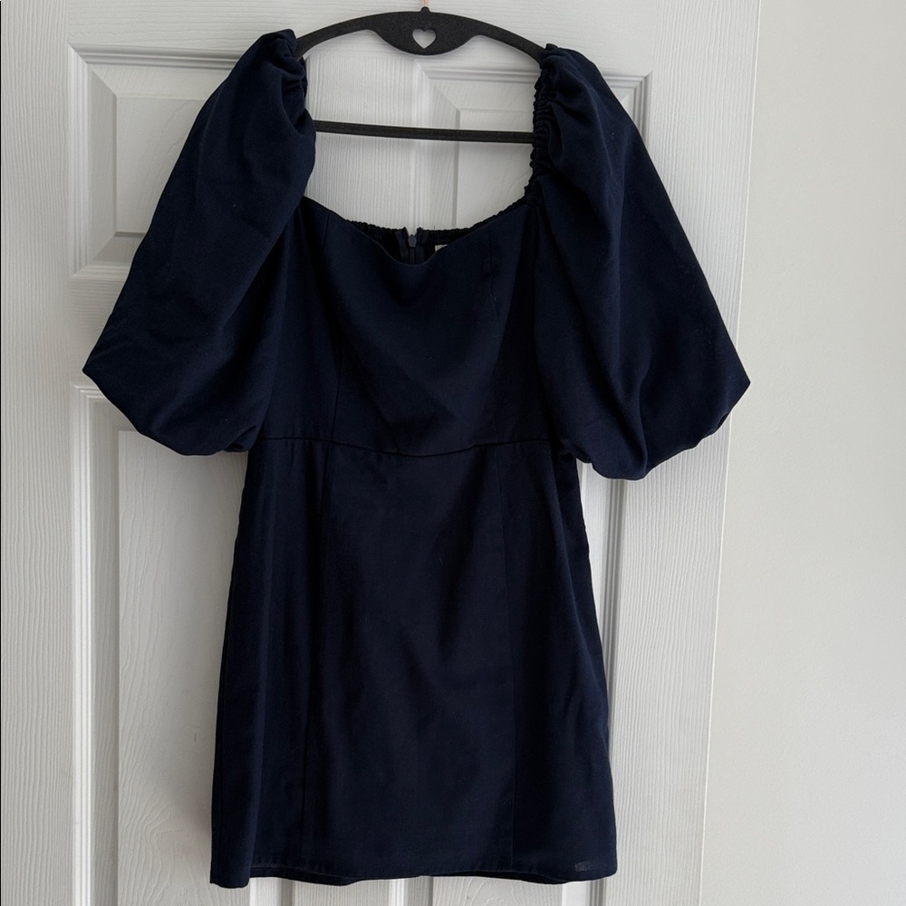 Navy Puff Sleeve Dress